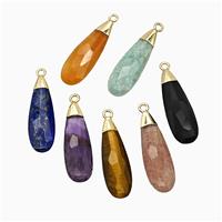Natural Gemstone Teardrop Pendant Faceted Gold Plated Mixed, approx 10-30mm [GM24865]