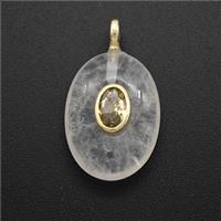 Clear Quartz Oval Pendant Pave Zirconia, approx 13-18mm [GM24943]