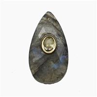 Labradorite Teardrop Pendant Pave Zirconia Faceted, approx 13-25mm [GM25030]
