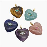 Natural Gemstone Heart Pendant Pave Zirconia Eye Mixed, approx 25mm [GM25056]