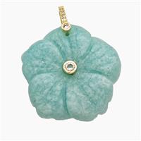 Natural Green Amazonite Flower Pendant Pave Zirconia Carved, approx 30mm [GM25063]