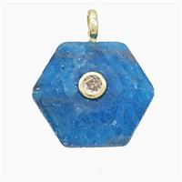 Blue Apatite Hexagon Pendant Pave Zirconia, approx 17-19mm [GM25149]