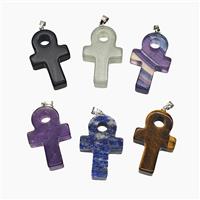 Natural Gemstone Ankh Cross Pendant Mixed, approx 20-30mm [GM25537]