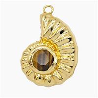 Copper Spiral Shell Pendant Pave Tigereye Hollow Gold Plated, approx 26-33mm [GM25995]