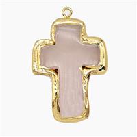 Natural Pink Rose Quartz Cross Pendant Gold Plated, approx 26-35mm [GM25998]