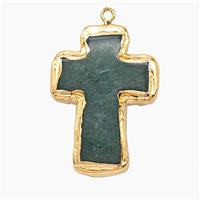 Green Aventurine Cross Pendant Gold Plated, approx 26-35mm [GM26000]