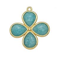 Natural Green Amazonite Clover Pendant Gold Plated, approx 25mm [GM26092]