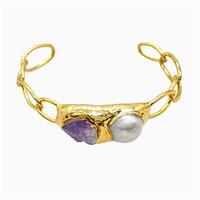 Amethyst Pearl Bangle Copper Gold Plated, approx 15-35mm, 55-60mm dia [GM26178]