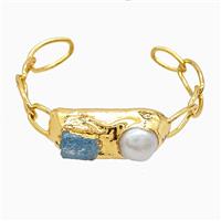 Aquamarine Pearl Bangle Copper Gold Plated, approx 15-35mm, 55-60mm dia [GM26179]