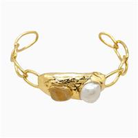 Citrine Pearl Bangle Copper Gold Plated, approx 15-35mm, 55-60mm dia [GM26180]