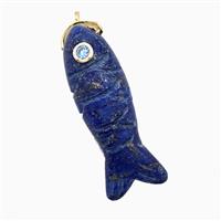 Blue Lapis Lazuli Fish Pendant Pave Zirconia, approx 13-40mm [GM26219]
