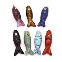 Natural Gemstone Fish Pendant Pave Zirconia Mixed, approx 13-40mm [GM26221]