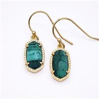 Green Malachite Copper Hook Earrings Gold Plated, approx 9-16mm [GM26439]