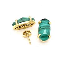 Green Malachite Copper Stud Earrings Gold Plated, approx 7-14mm [GM26451]