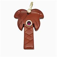 Red Jasper Coconut Tree Pendant Pave Zirconia Palm, approx 20-28mm [GM26613]