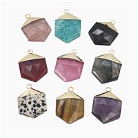 Natural Gemstone Hexagon Pendant, approx 20-25mm [GM26952]