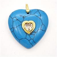 Blue Dye Turquoise Heart Pendant Pave Zirconia, approx 30mm [GM27064]