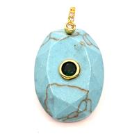 Green Dye Turquoise Oval Pendant Pave Zirconia, approx 18-25mm [GM27074]