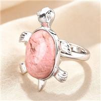 Pink Rhodonite Tortoise Alloy Rings Platinum Plated, approx 13-18mm, 18mm dia [GM27213]