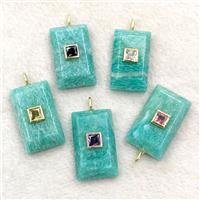 Natural Green Amazonite Rectangle Pendant Pave Zirconia Mixed, approx 18-30mm [GM27304]