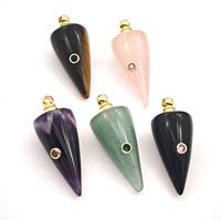 Natural Gemstone Pendulum Pendant Pave Zirconia, approx 16-40mm [GM27468]