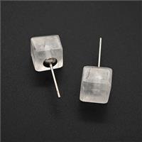 Clear Quartz Cube Copper Stud Earrings Platinum Plated, approx 8mm [GM27641]