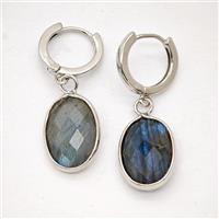 Labradorite Copper Hoop Earrings Oval Platinum Plated, approx 12-16mm, 14mm dia [GR10943]