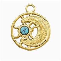 Stainless Steel Moon Pendant Pave Howlite Gold Plated, approx 20mm [SSB7298]