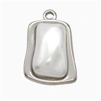 Raw Stainless Steel Rectangle Pendant Pave Pearlized Resin, approx 15-20mm [SSB7328]