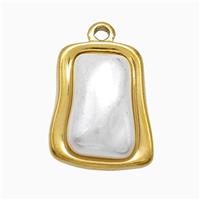 Stainless Steel Rectangle Pendant Pave Pearlized Resin Gold Plated, approx 15-20mm [SSB7329]