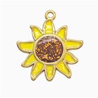 Stainless Steel Sunflower Pendant Yellow Enamel Gold Plated, approx 25mm [SSB7339]