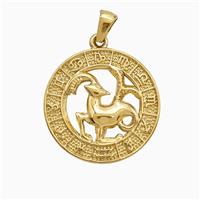 Stainless Steel Symbols Pendant Zodiac Capricorn Circle Gold Plated, approx 25mm [SSB7369]