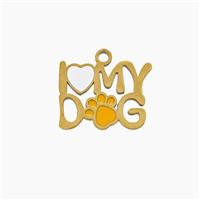 Stainless Steel Pendant I Love My Dog Paws Enamel Gold Plated, approx 11-15mm [SSB7478]