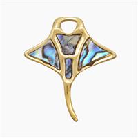 Manta Ray Charms Stainless Steel Ocean Whale Pendant Pave Abalone Shell Gold Plated, approx 25-30mm [SSB7533]