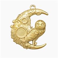 Halloween Owl Charms Stainless Steel Moon Pendant Birds Gold Plated, approx 25-30mm [SSB7540]