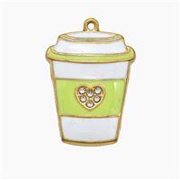 Stainless Steel Cup Pendant Pave Rhinestone Green Enamel Gold Plated, approx 18-24mm [SSB7628]