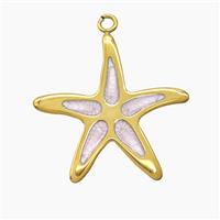 Stainless Steel Starfish Pendant White Enamel Gold Plated, approx 25mm [SSB7684]