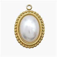 Stainless Steel Oval Pendant Pave Pearlized Resin Gold Plated, approx 15-18mm [SSB7695]