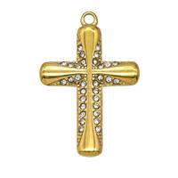 Stainless Steel Cross Pendant Pave Rhinestone Gold Plated, approx 23-31mm [SSB8050]