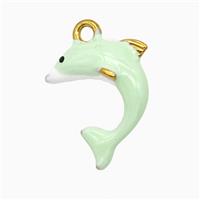 Stainless Steel Dolphin Pendant Green Enamel Gold Plated, approx 15-18mm [SSB8120]
